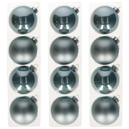 12x stuks glazen kerstballen lichtblauw 10 cm mat/glans