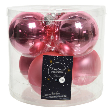12x stuks glazen kerstballen lippenstift roze 8 cm mat/glans