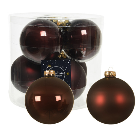 12x stuks glazen kerstballen mahonie bruin 10 cm mat/glans