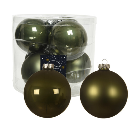 12x stuks glazen kerstballen mos groen 10 cm mat/glans