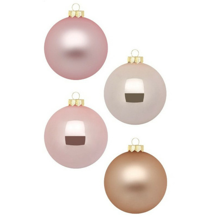 12x stuks glazen kerstballen parel roze 8 cm glans en mat