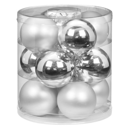 62x pcs glass christmas baubles elegant silver 4, 6 and 8 cm shiny and matte