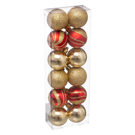 12x stuks kerstballen mix goud/rood glans/mat/glitter kunststof 4 cm