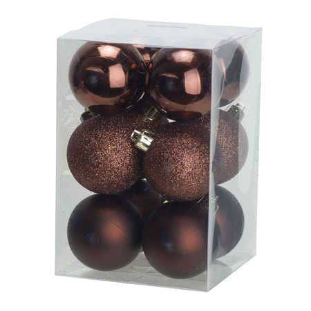 24x stuks kunststof kerstballen mix van donkerbruin en koper 6 cm