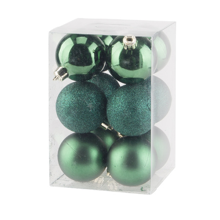 24x stuks kunststof kerstballen mix van donkergroen en koper 6 cm