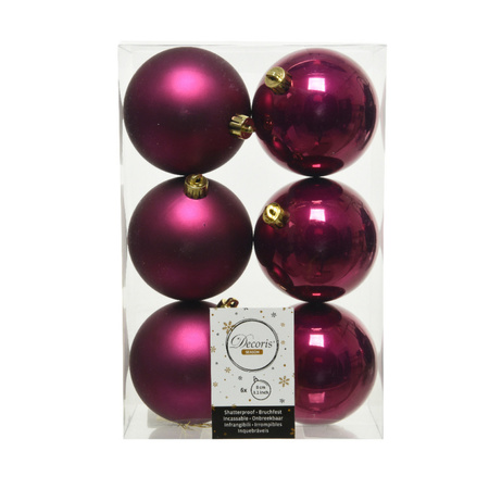 12x stuks kunststof kerstballen framboos roze (magnolia) 8 cm glans/mat
