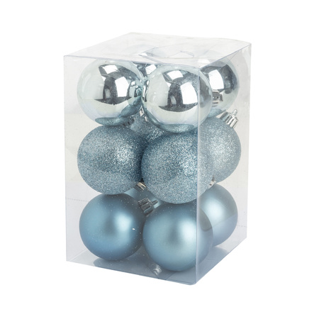 Christmas baubles with topper set iceblue 6 - 8 - 10 cm - package 63x pieces