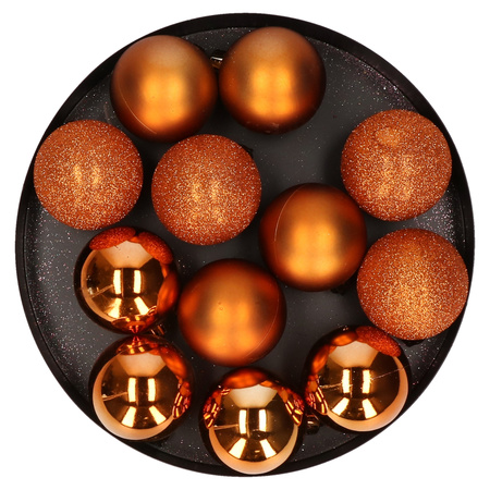 12x stuks kunststof kerstballen oranje 6 cm mat/glans/glitter
