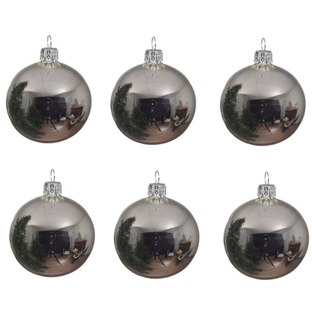 12x Zilveren glazen kerstballen 8 cm glans