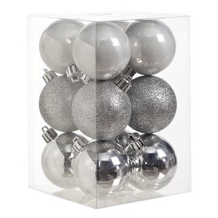 24x stuks kunststof kerstballen mix van donkerbruin en zilver 6 cm