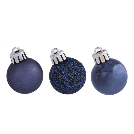 14x Kleine donkerblauwe kunststof kerstballen 3 cm glans/mat/gli