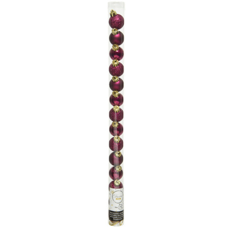 14x stuks kleine kunststof kerstballen framboos roze (magnolia) 3 cm