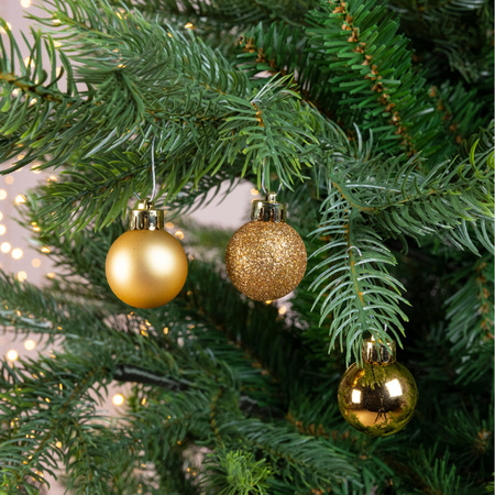 14x stuks kleine kunststof kerstballen goud 3 cm glans/mat/glitter