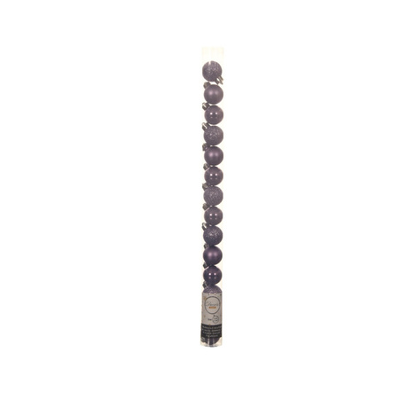 14x Mini plastic christmas baubles heather lilac purple 3 cm