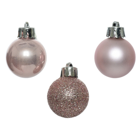 34x pcs plastic christmas baubles gold and light pink 3 cm