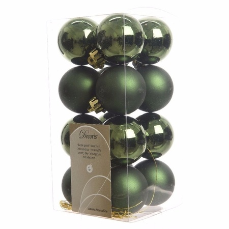 36x pcs plastic christmas baubles silver and dark green 3 and 4 cm