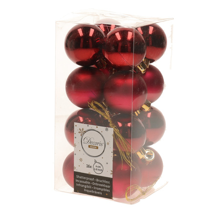 32x stuks kunststof kerstballen mix van rood en donkerrood 4 cm