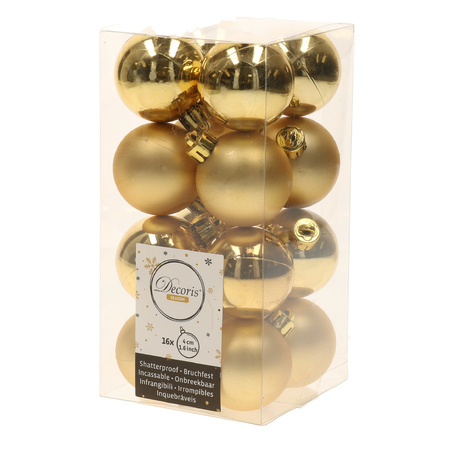 30x pcs plastic christmas baubles gold 3 and 4 cm