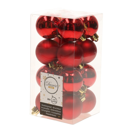 32x stuks kunststof kerstballen mix van rood en donkerrood 4 cm