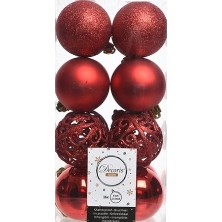 Kerstversiering kunststof kerstballen rood 6-8-10 cm pakket van 36x stuks