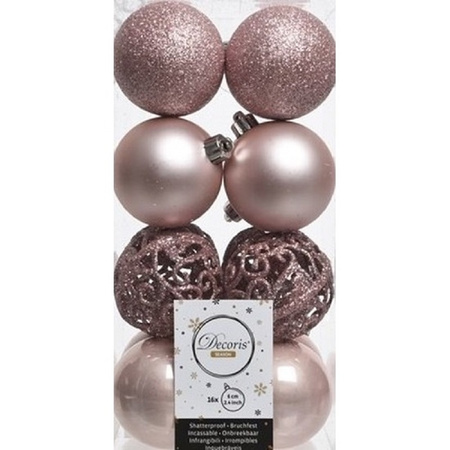 Christmas decorations baubles with topper 6-8-10 cm set lightpink 37x pieces