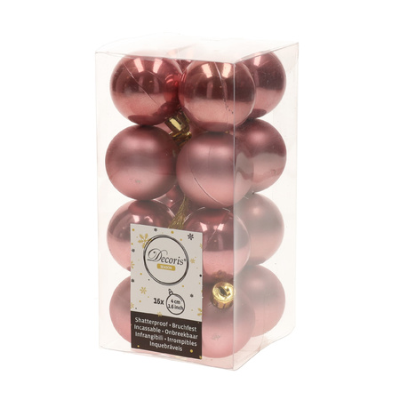 16x Oud roze kerstballen 4 cm kunststof mat/glans
