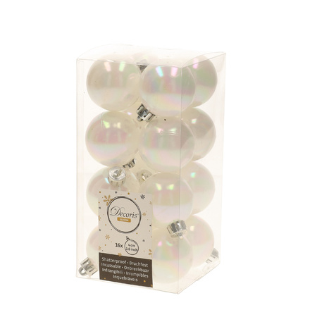 Decoris - kleine kerstballen 32x stuks - mix parelmoer wit en paars - 4 cm - kunststof