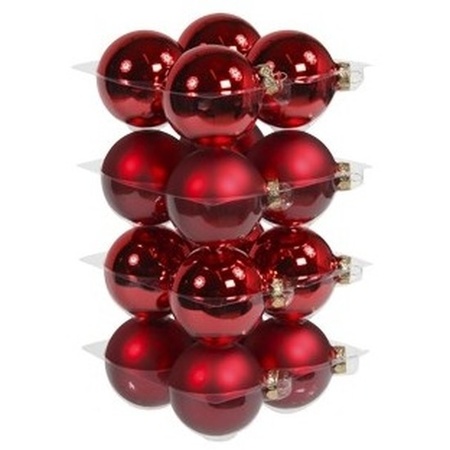 Christmas baubles - 46x pcs - red - glass - mix 6 and 8 cm - matte/shiny