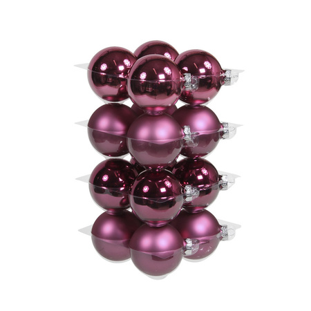 52x Glass christmas baubles cherry pink (heather) 6 and 8 cm