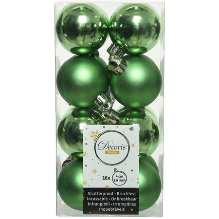 16x stuks kunststof kerstballen groen 4 cm glans/mat