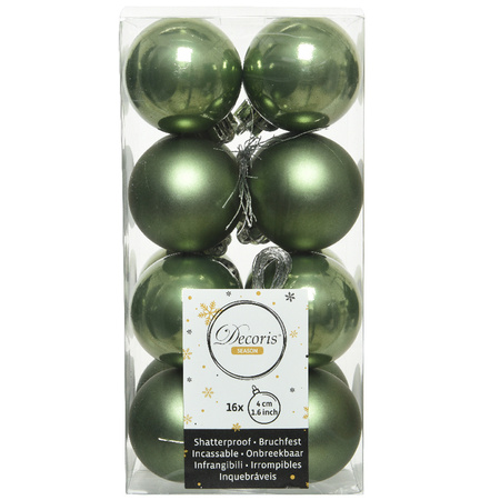 16x stuks kunststof kerstballen mos groen 4 cm glans/mat