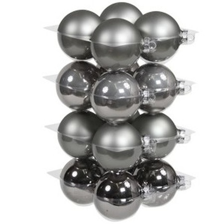 16x Titanium grijze glazen kerstballen 8 cm mat/glans