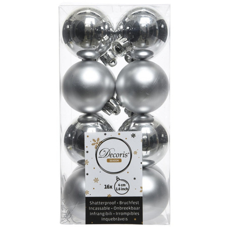 Kerstversiering kunststof kerstballen met piek zilver 4-5-6-8 cm pakket van 49x stuks