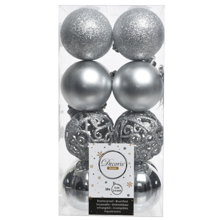 Kerstversiering kunststof kerstballen met piek zilver 6-8-10 cm pakket van 39x stuks