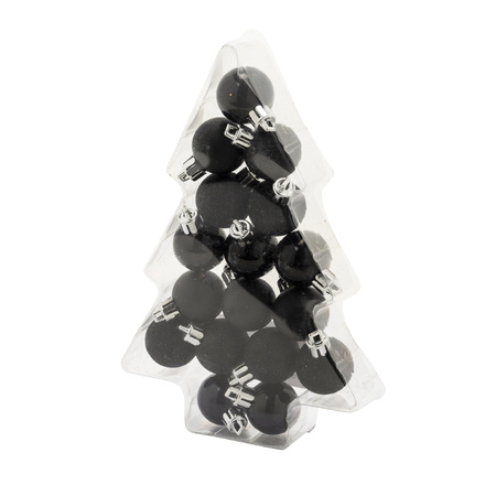 17x pcs small plastic christmas baubles black 3 cm matte/shiny/glitter