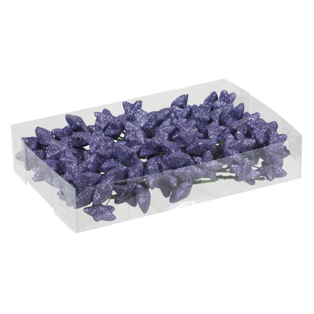 108x Purple glitter mini baubles on wires 3 cm plastic