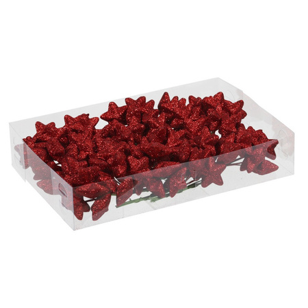 108x Red glitter mini baubles on wires 3 cm plastic