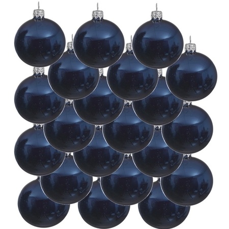 18x Donkerblauwe glazen kerstballen 6 cm glans