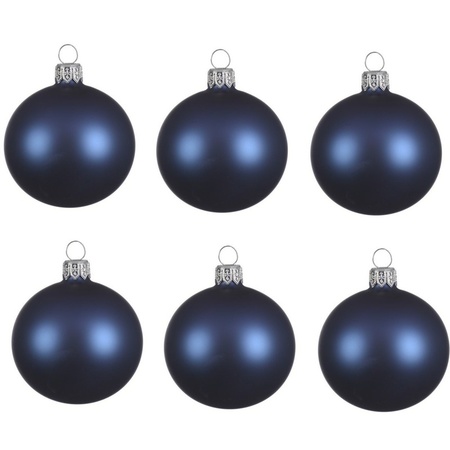 18x Donkerblauwe glazen kerstballen 6 cm mat