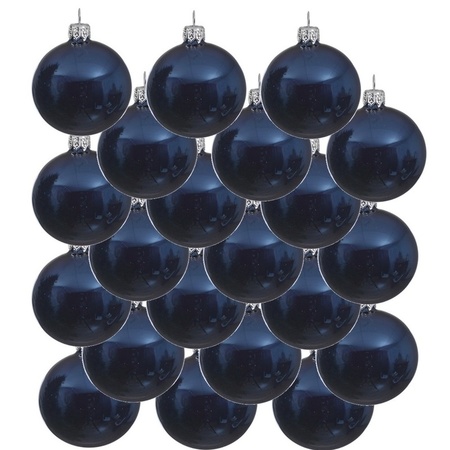 18x Donkerblauwe glazen kerstballen 8 cm glans