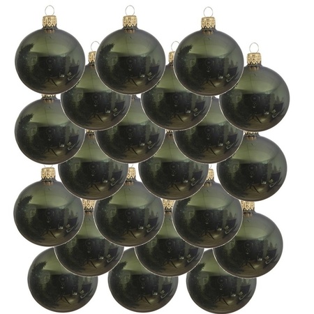 18x Dark green glass Christmas baubles 6 cm shiny