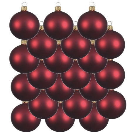 18x Donkerrode glazen kerstballen 8 cm mat