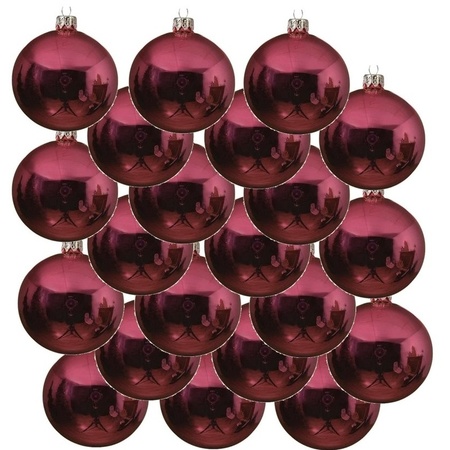 18x Fuchsia pink glass Christmas baubles 6 cm shiny