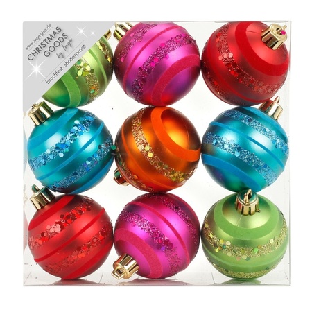 18x Gekleurde mix kunststof kerstballen pakket 6 cm