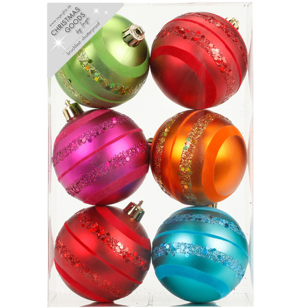 18x Kunststof kerstballen gekleurd 8 cm