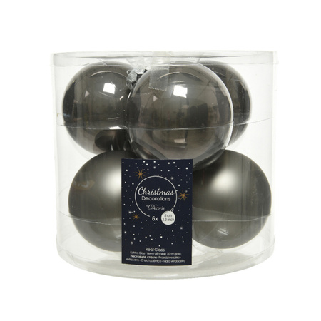 18x stuks glazen kerstballen antraciet (warm grey) 8 cm mat/glans