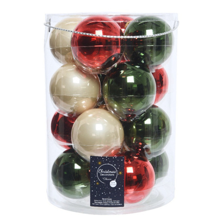 18x pcs glass christmas baubles dark green, red and champagne 8 cm