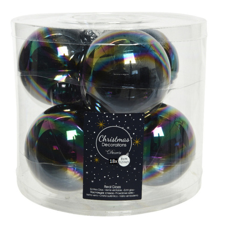 18x stuks glazen kerstballen zwart parelmoer 8 cm glans