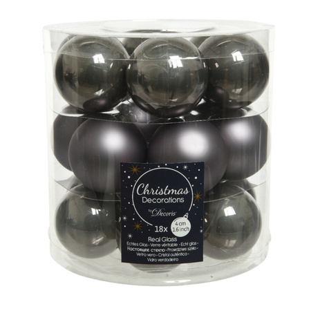 18x Small glass Christmas baubles anthracite (warm grey) 4 cm matt/shiny