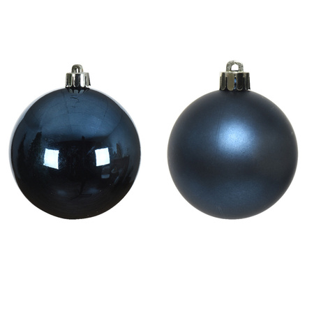 Groot pakket glazen kerstballen 50x donkerblauw glans/mat 4-6-8 cm incl haakjes
